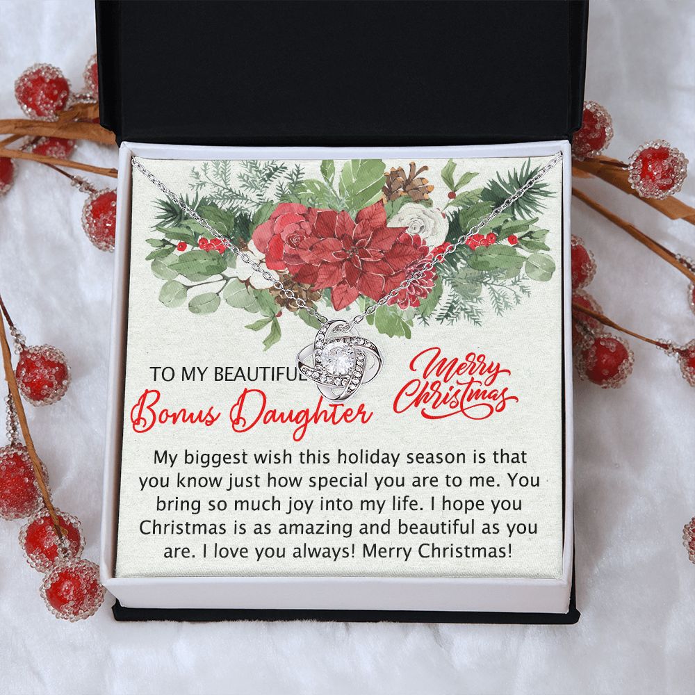 To My Bonus Daughter Necklace from Bonus Mom Christmas Necklace from Step Mom to Step Daughter Personalized Christmas Day Gift for Stepdaughter Daughter In Law Love Knot Necklace Set gift for Bonus daughter