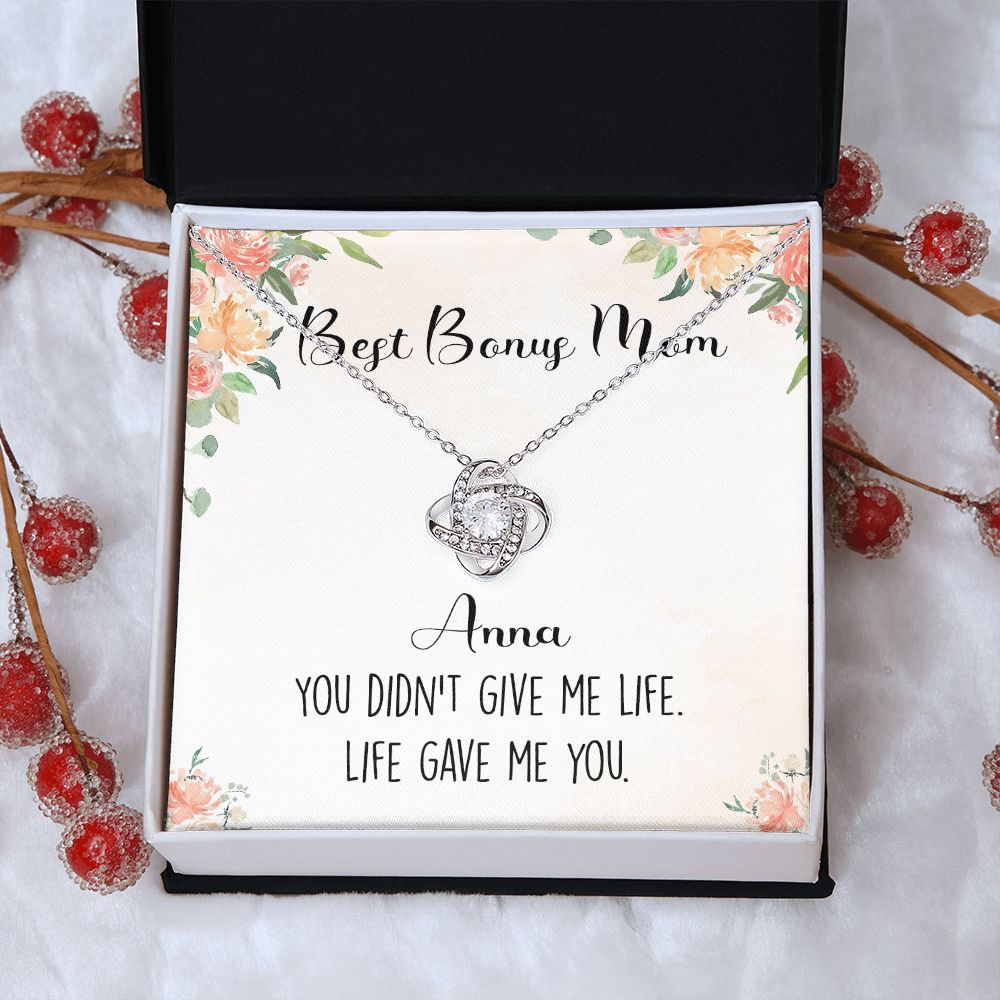 Personalized Necklace Gift For Mom, Best Bonus Mom Love Knot Necklace From Daughter, Birthday Gift Necklace Gift For Bonus Mom, Jewelry Gift For Women, Mother In Law Gift On Mother's Day Necklace