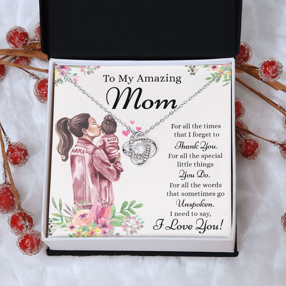 Amazing  Mom Gift Necklace, To My Amazing Mom Love Knot Necklace Gift for Mom, Thank You Mom Necklace, Sentimental Gift Necklace for Mom from Daughter To Mother Necklace Mothers Day Pendant Gift Love Knot Necklace 6323