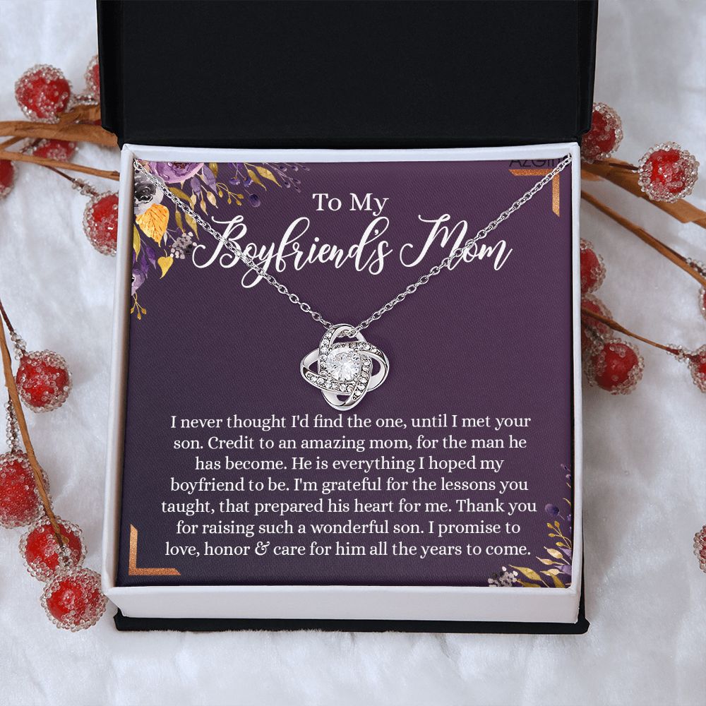 To My Boyfriend's Mom Necklace, Thank You For Raising Man Love Knot Necklace, Gift To My Boyfriend's Mom For Mothers Day Birthday, Christmas, Going Away, Retirement Jewelry For Women Girlfriend's