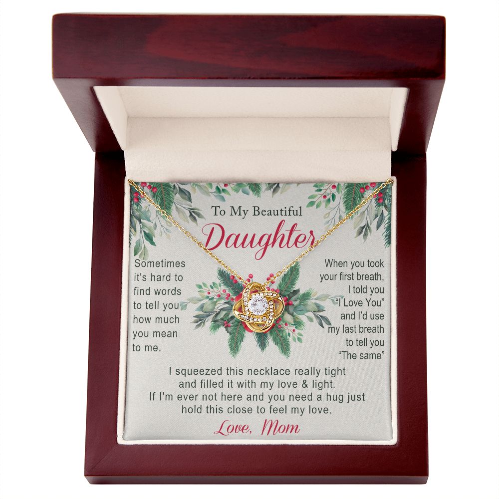 To My Daughter Two Hearts Necklace from Mom for Daughter Present for Daughter Christmas Day Gift Christmas Necklace Pendant Jewelry for Daughter Christmas Card