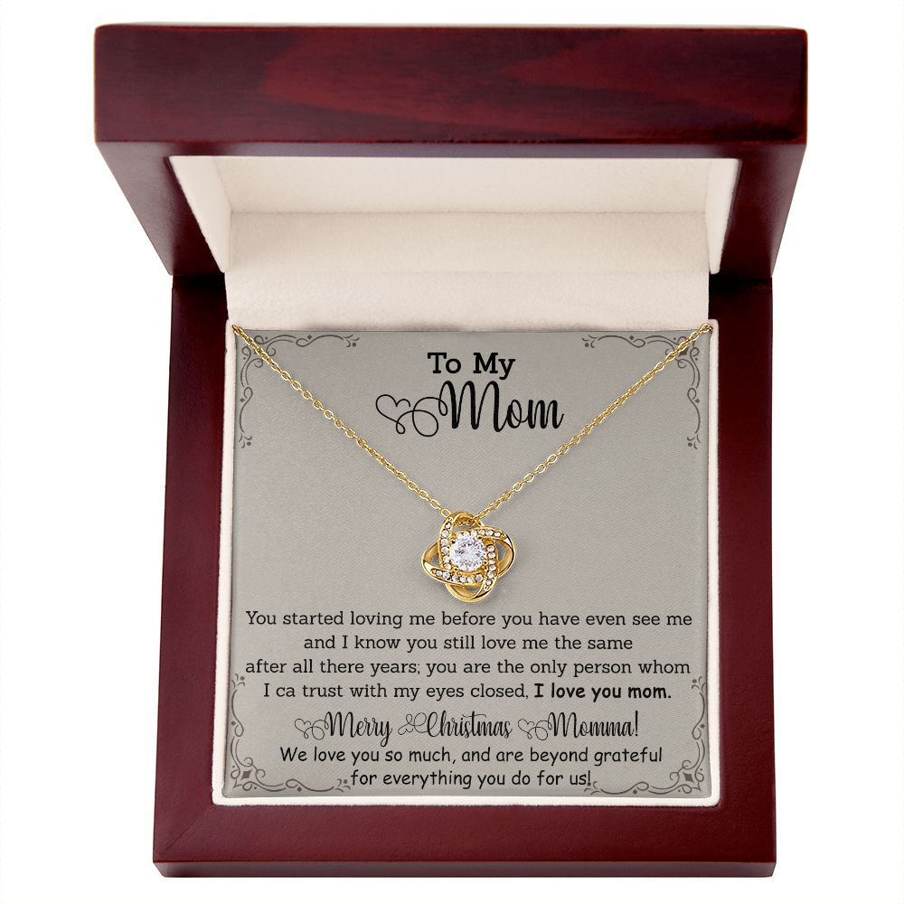 To My Mom Necklace from Daughter Love Knot Necklace Mother Daughter Necklace Gifts For Mom Birthday Christmas Mothers Day Present To My Mom Jewelry Pendant Message Card Gift Box