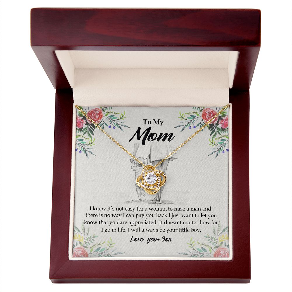 To My Mom Necklace Pendant Gift From Son And Happy Mother's Day Gift For Mom Birthday, Anniversary Your Little Boy Love Knot Necklace Gift for Mom from Son