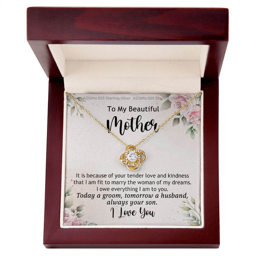 To My Beautiful Mother Necklace from Son Love Knot Necklace for Mom Mother Son Necklace Gifts For Mom Birthday Christmas Mothers Day Present To My Mom Jewelry Pendant Message Card Gift Box