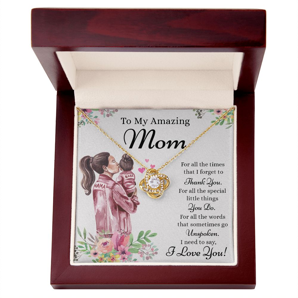 To My Amazing Mom Love Knot Necklace, Necklace for Mom, Thank You Mom Sentimental Gifts for Mom from Daughter, Daughter To Mother Necklace Mothers Day Gift from Daughter