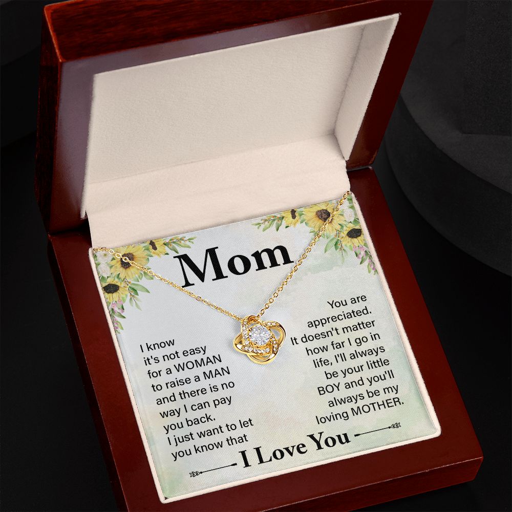 To My Daughter from Mom Love Knot Necklace Mother Daughter Necklace Gifts For Mom Birthday Christmas Mothers Day Present To My Mom Jewelry Pendant Message Card Gift Box