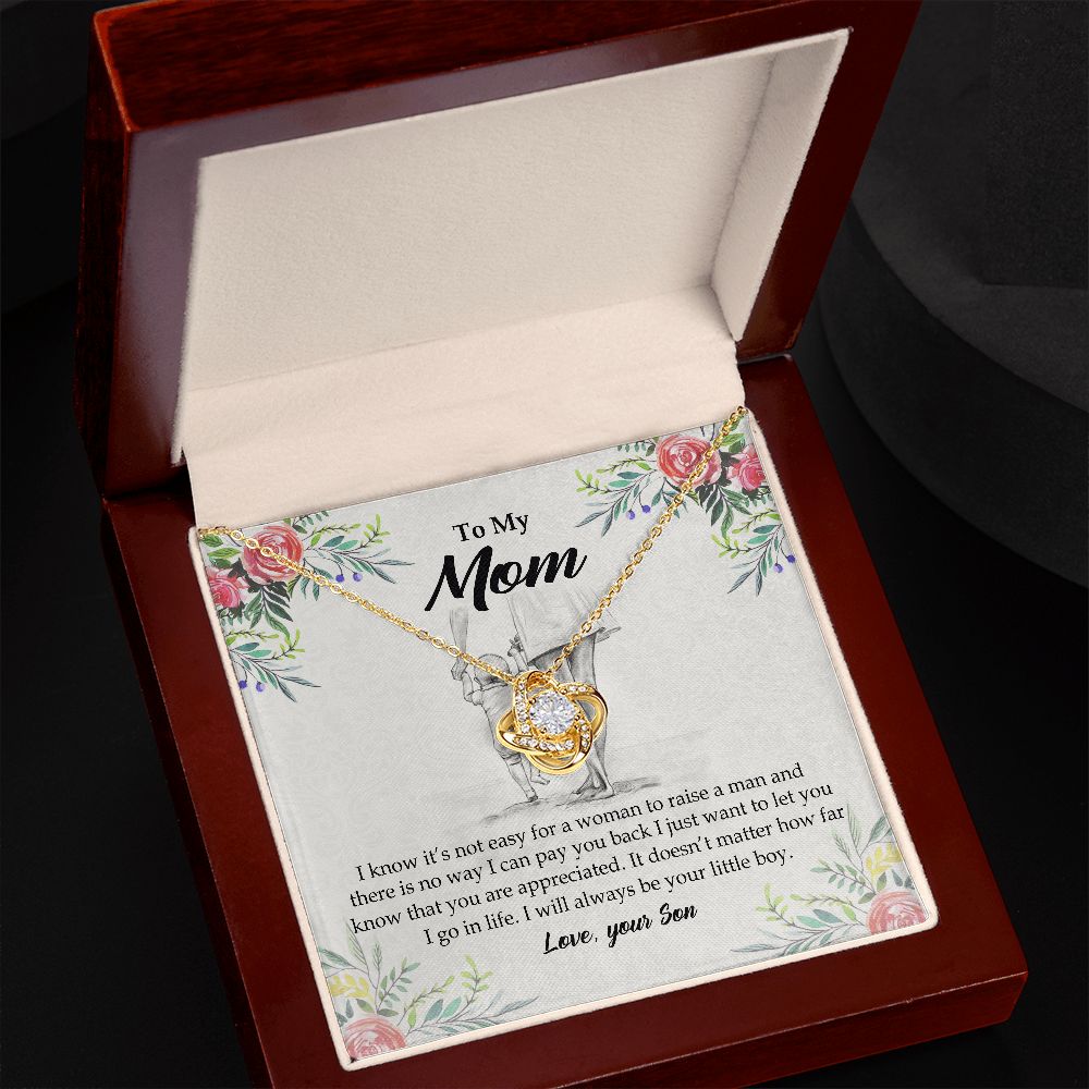 To My Mom Necklace Pendant Gift From Son And Happy Mother's Day Gift For Mom Birthday, Anniversary Your Little Boy Love Knot Necklace Gift for Mom from Son