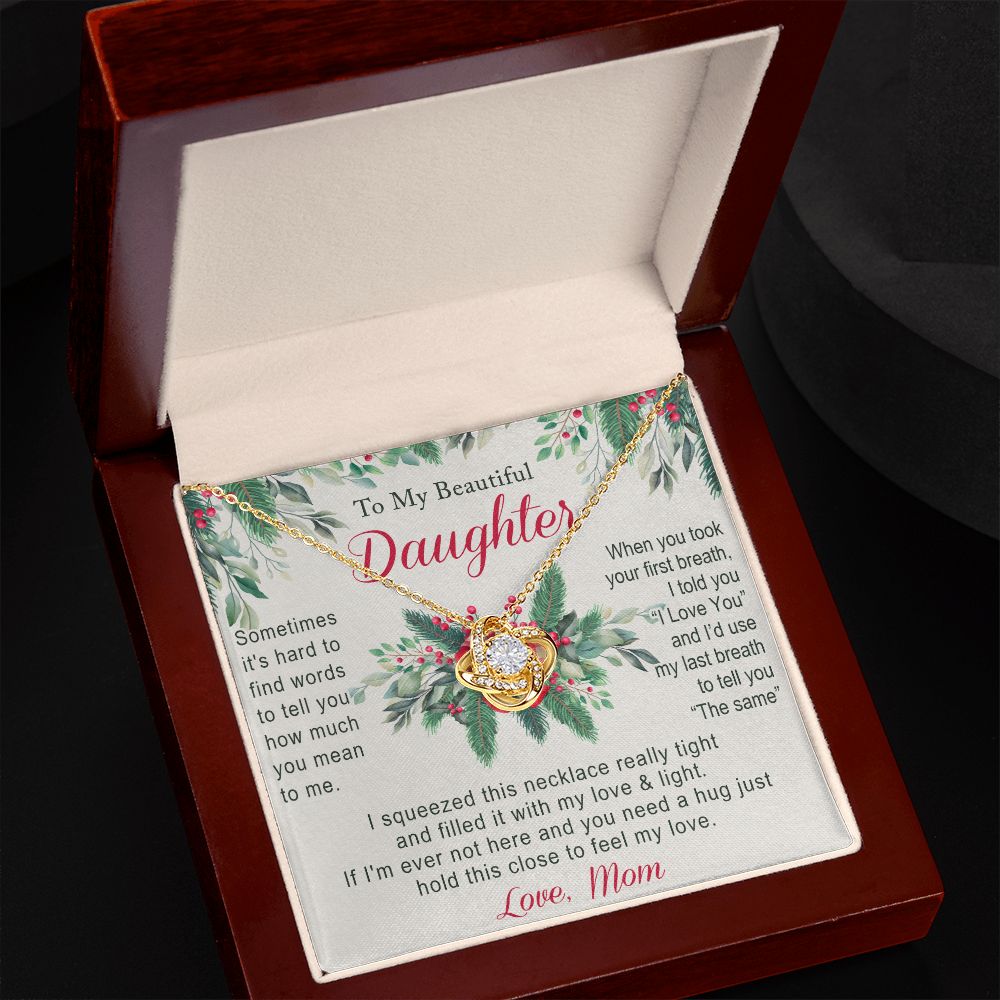 To My Daughter Two Hearts Necklace from Mom for Daughter Present for Daughter Christmas Day Gift Christmas Necklace Pendant Jewelry for Daughter Christmas Card