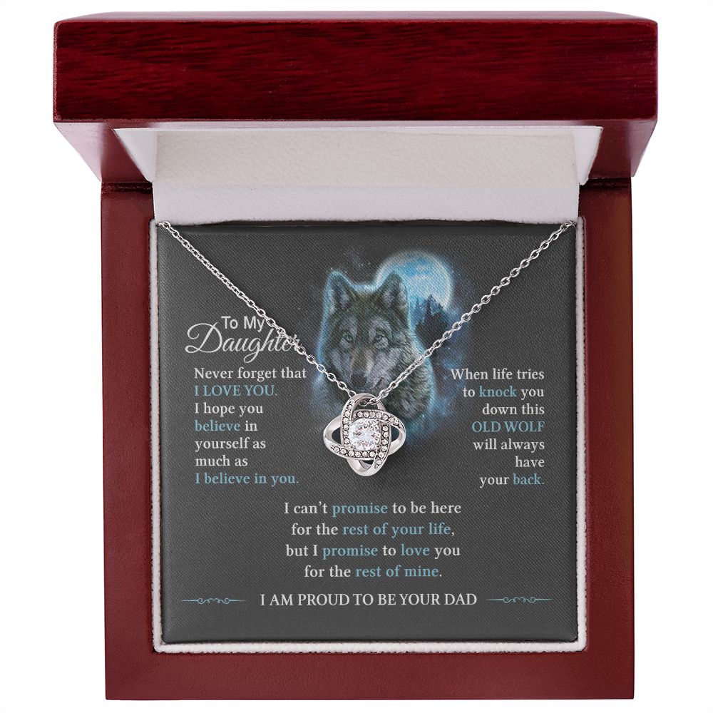 To My Daughter Necklace, Graduation Gift for Wolf Daughter, Love Knot Necklace