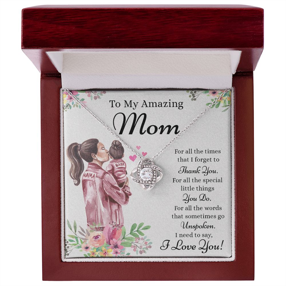 To My Amazing Mom Love Knot Necklace, Necklace for Mom, Thank You Mom Sentimental Gifts for Mom from Daughter, Daughter To Mother Necklace Mothers Day Gift from Daughter