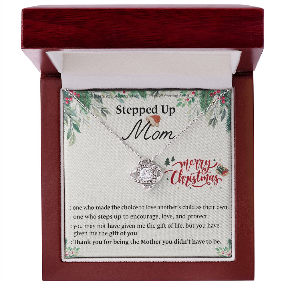 Inspirational StepMom Gifts Stepped Up Mom Necklace Birthday Gift for Bonus Mom Love Knot Necklace Gift for Step Mom