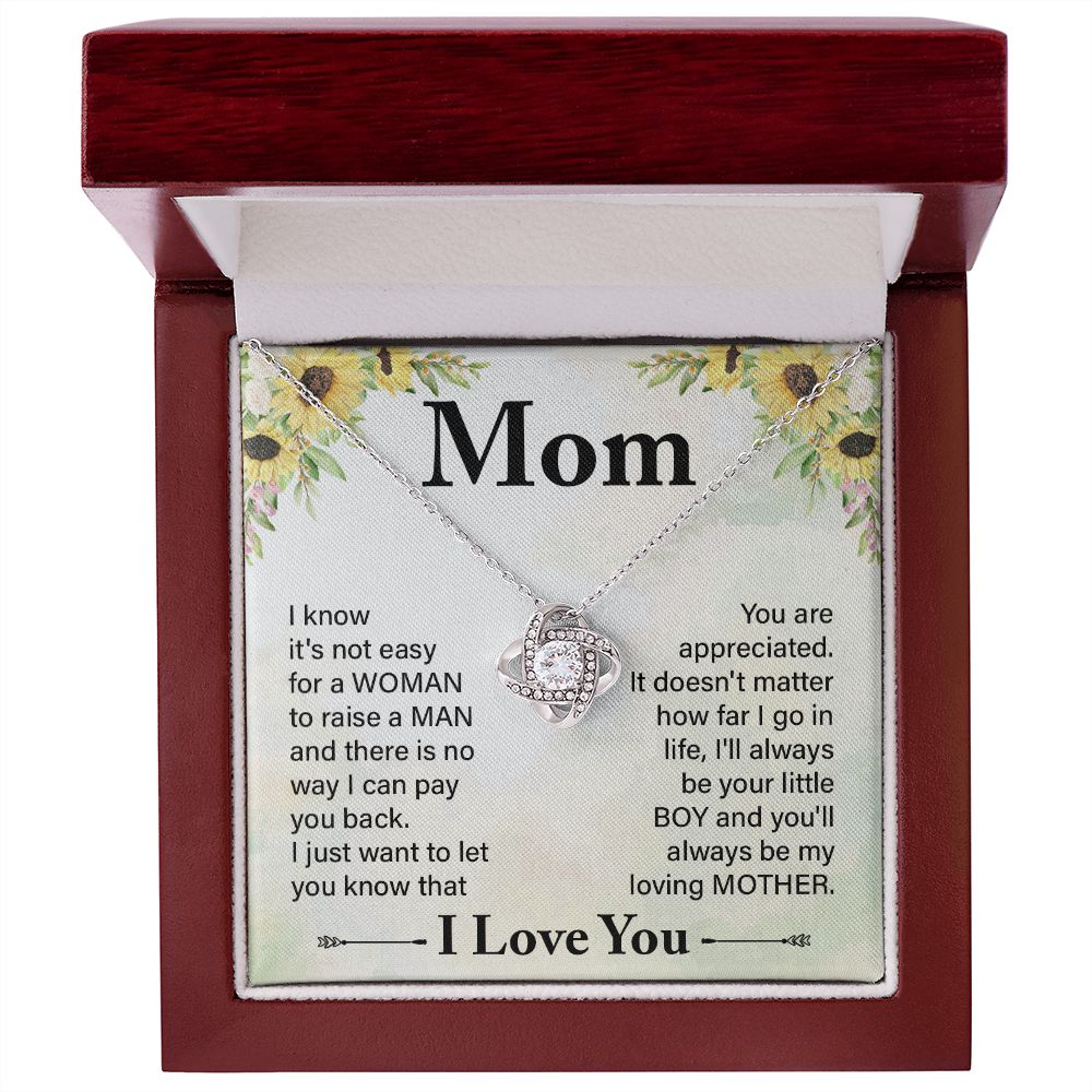 To My Daughter from Mom Love Knot Necklace Mother Daughter Necklace Gifts For Mom Birthday Christmas Mothers Day Present To My Mom Jewelry Pendant Message Card Gift Box