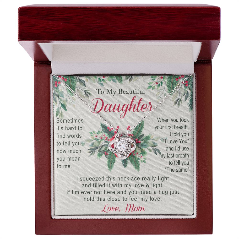 To My Daughter Two Hearts Necklace from Mom for Daughter Present for Daughter Christmas Day Gift Christmas Necklace Pendant Jewelry for Daughter Christmas Card