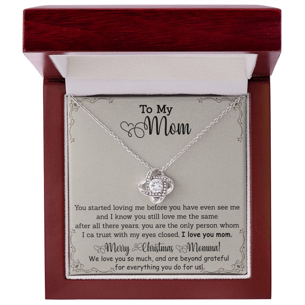 To My Mom Necklace from Daughter Love Knot Necklace Mother Daughter Necklace Gifts For Mom Birthday Christmas Mothers Day Present To My Mom Jewelry Pendant Message Card Gift Box