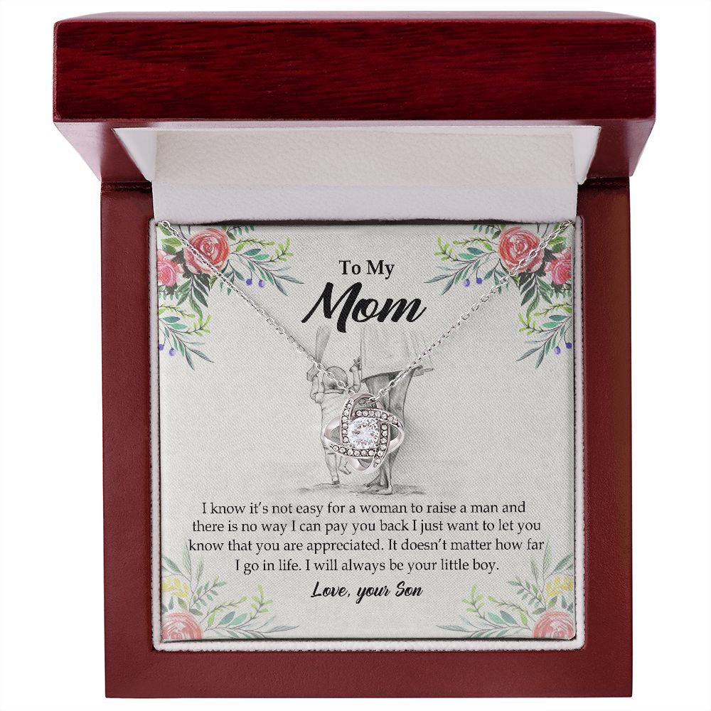 To My Mom Necklace Pendant Gift From Son And Happy Mother's Day Gift For Mom Birthday, Anniversary Your Little Boy Love Knot Necklace Gift for Mom from Son