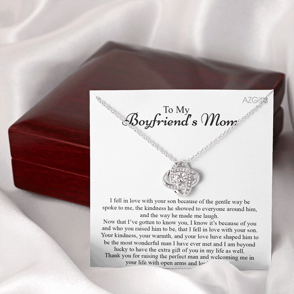 To My Boyfriend's Mom Necklace Mother In Law Jewelry Gift For Christmas Birthday Mother's Day Gift Jewelry Box And Message Card To Boyfriends Mother Gift Love Knot Necklace From Girlfriend