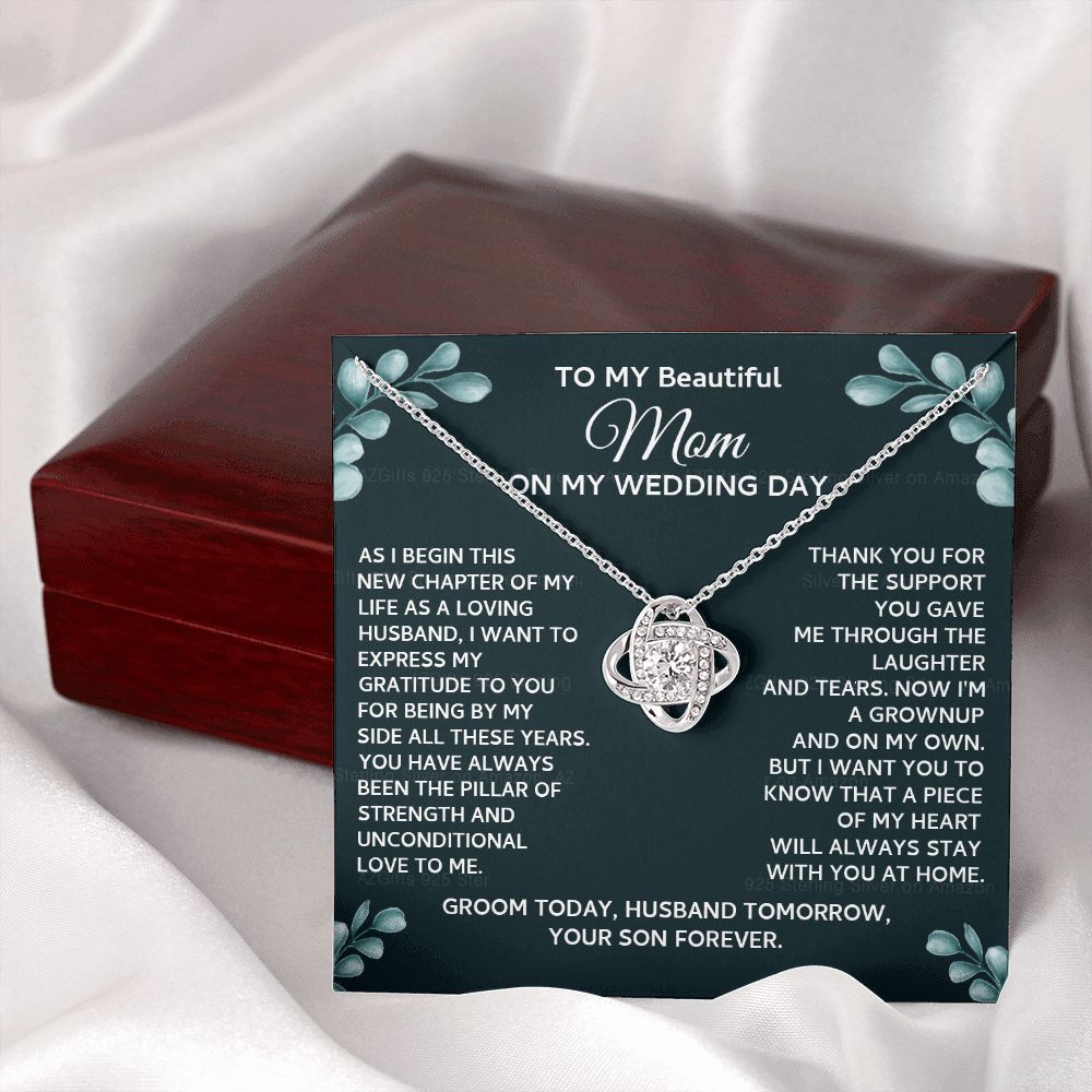 On My Wedding Day Necklace Gift For Mom, To My Beautiful Mom Love Knot Necklace Gift From Son On Wedding Day, Mother And Son Necklace Gift For Mom, Beautiful Mom Gift Necklace Jewelry Gift For Women Love Knot Necklace 6323