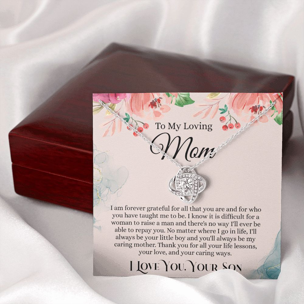 Loving Mom Gift Necklace, Mother's Day Necklace Gift For Mom, To My Loving Mom Love Knot Necklace Gift for Mom, Gift Anniversary Mother And Son Gift Pendant, Jewelry Gift For Women, Mom From Son Love Knot Necklace 6323