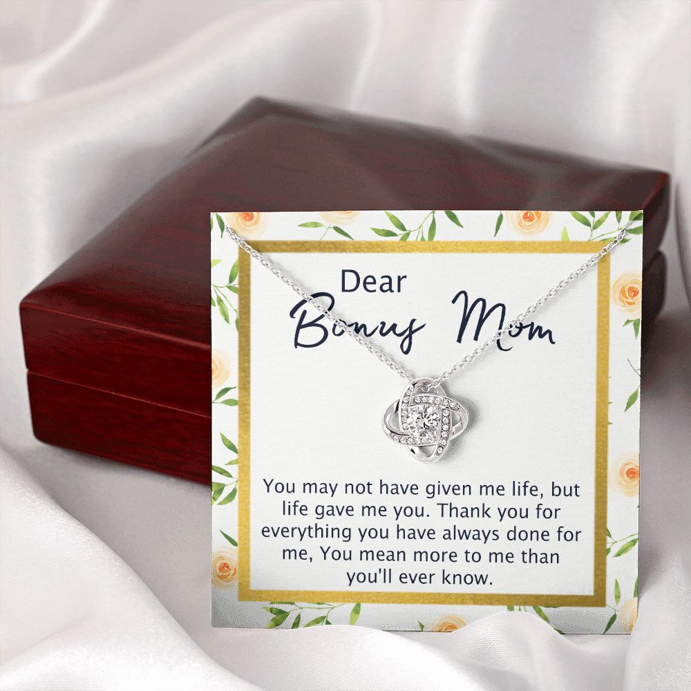 Dear Bonus Mom Necklace, To My Bonus Mom Love Knot Necklace From Daughter, Son, Bonus Mom Gift Necklace, Daughter And Mother Love Knot Pendant Gift For Mom, Bonus Mom Gift Jewelry Gift For Women Love Knot Necklace 6323