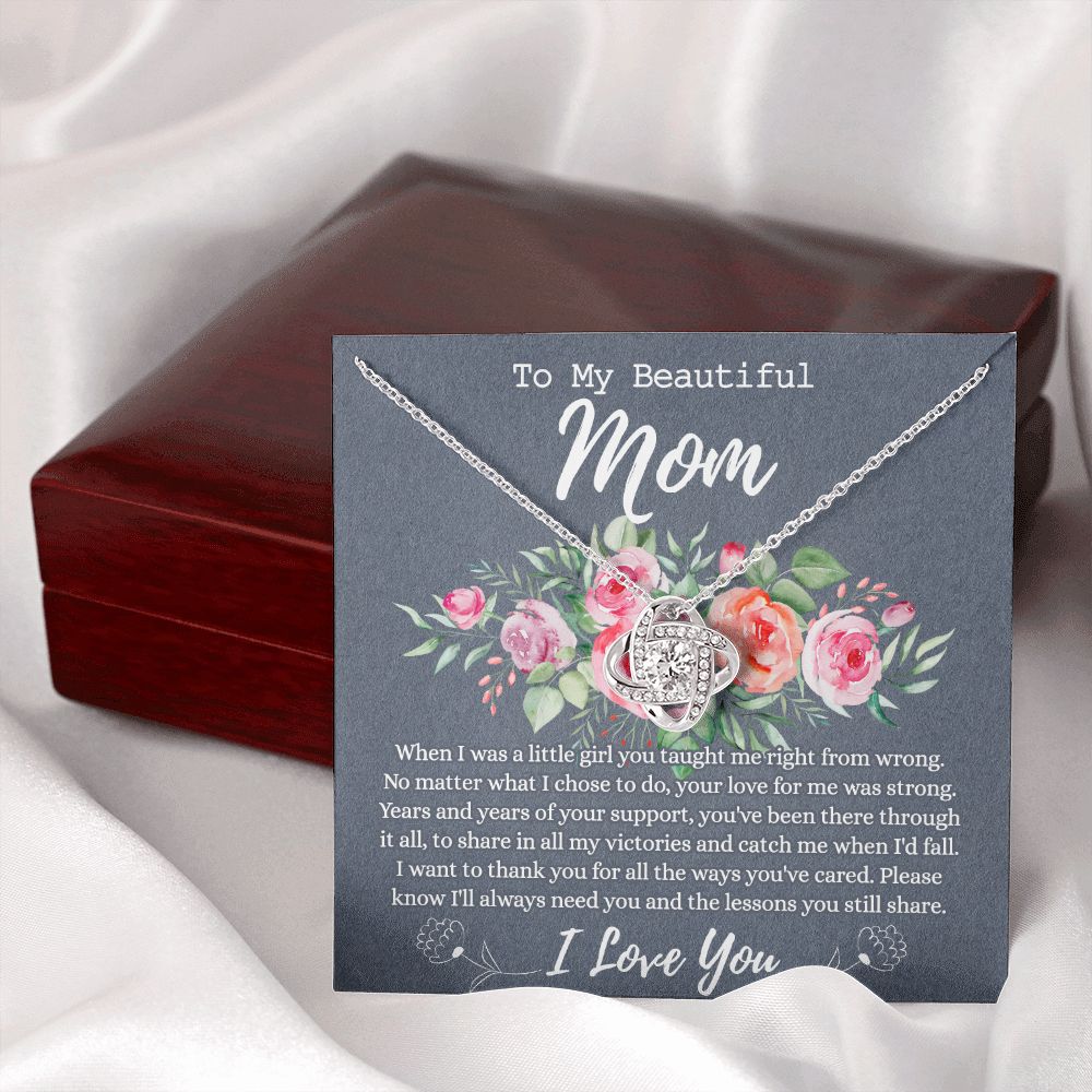 To My Beautiful Mom Necklace, Beautiful Mom Gift Love Knot Necklace, Birthday Gift Necklace For Mom, Mothers Day Necklace Gift For Mother Beautiful Mom Gift Necklace Love Knot Pendant Gift For Mom