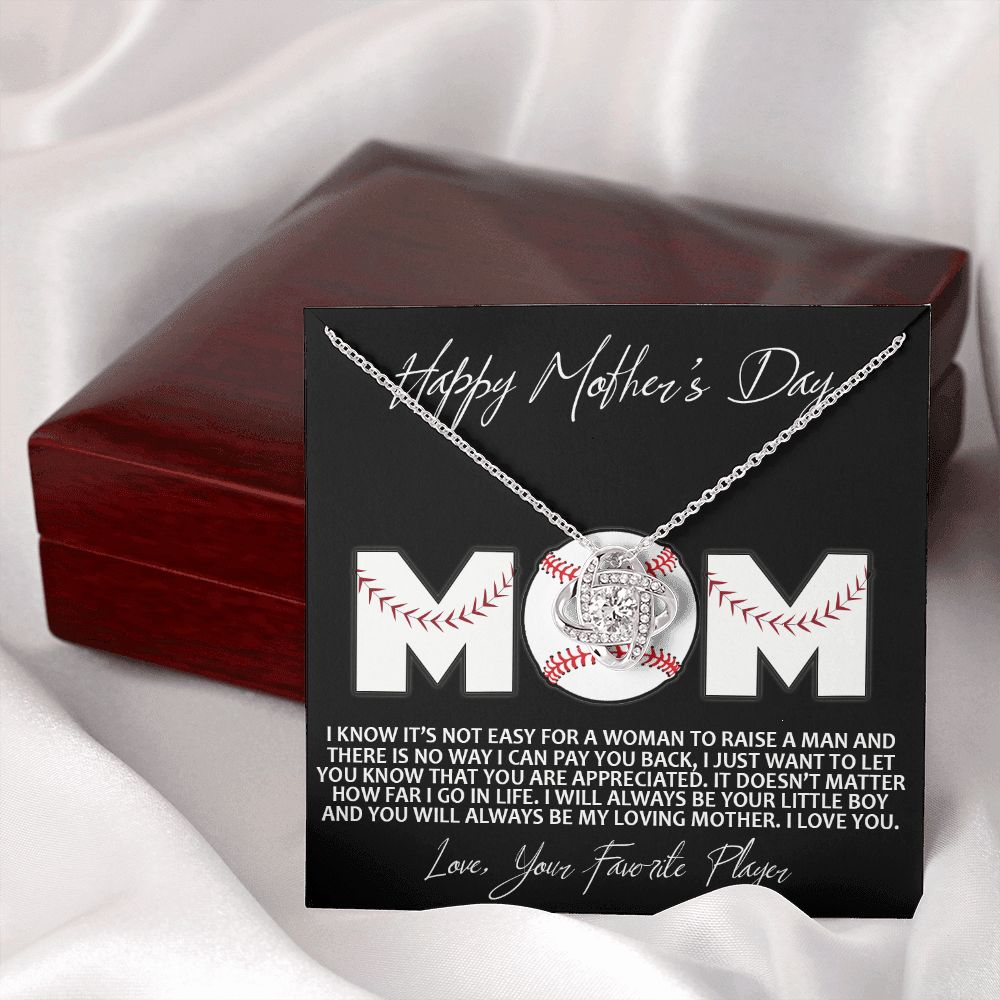Baseball Mom Gift Necklace, To the Best Baseball Mom Necklace From Daughter, Favorite Player Necklace Gift For Mom, Baseball Mom Love Knot Necklace Jewelry Gift For Women Happy Mother's Day Necklace Love Knot Necklace 6323