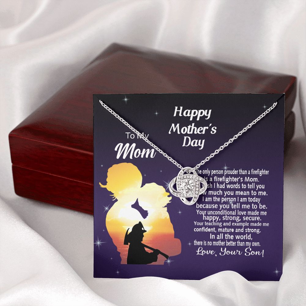 Firefighter's Mom Gift Necklace, Happy Mother's Day Necklace Gift For Mom, To My Mom Love Knot Necklace From Son Firefighter Necklace Gift For Mom Mother And Son Gift Necklace Jewelry Gift For Women Love Knot Necklace 6323