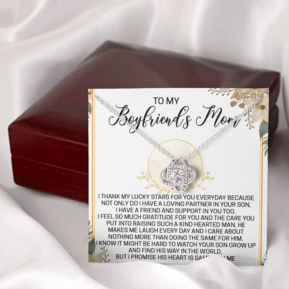 To My Boyfriend's Mom Necklace Love Knot Pendant Jewelry Gift For Boyfriend's Mom On Mothers Day Birthday Present Jewelry Gift Box For Boyfriend's Mom Gift Personalized Custom Necklace For Women
