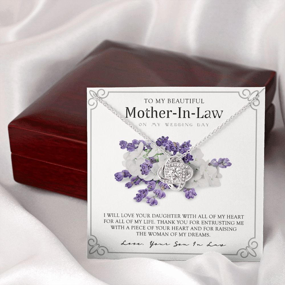 Mother In Law Necklace, My Wedding Day Necklace Gift For Mother In Law, To My Beautiful Mother In Law Necklace From Son In Law, My Heart My Life Necklace Gift For Mother, Mother In Law Gift Necklace Love Knot Necklace 6323
