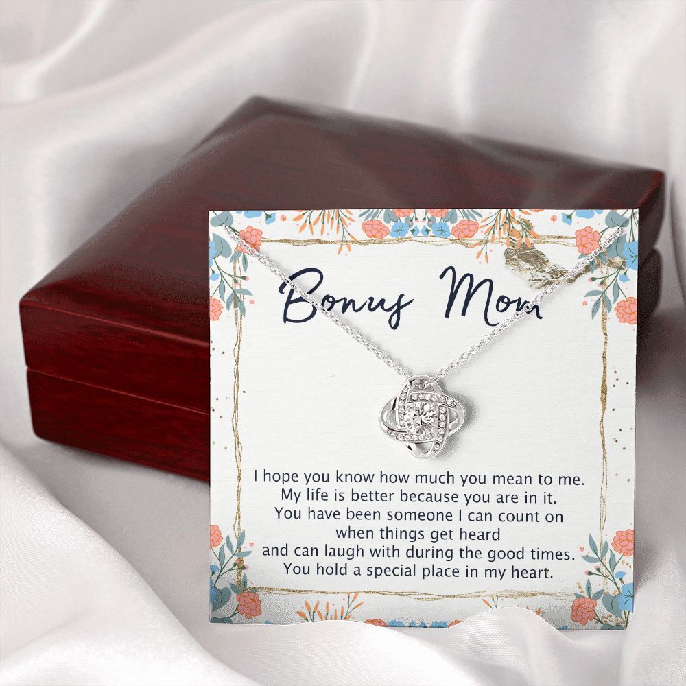 Bonus Mom Necklace, Daughter And Mother Necklace Gift For Mom, To My Bonus Mom Love Knot Necklace Gift From Daughter, Bonus Mom Gift Necklace For Mom, Bonus Mother Bonus Mammy Jewelry Gift For Women Love Knot Necklace 6323