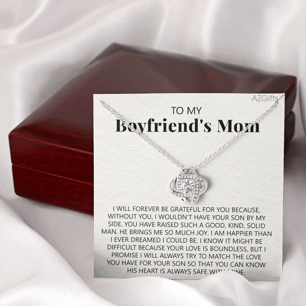 To My Boyfriend's Mom Necklace Pendant Jewelry Gift For Boyfriend's Mom On Mothers Day Birthday Present With Message Card And Gift Box For Boyfriend's Mom Gift Love Knot Necklace For Women