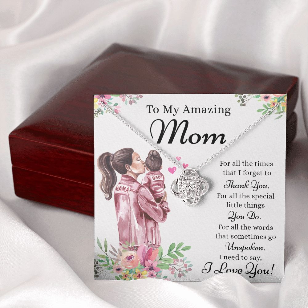 Amazing  Mom Gift Necklace, To My Amazing Mom Love Knot Necklace Gift for Mom, Thank You Mom Necklace, Sentimental Gift Necklace for Mom from Daughter To Mother Necklace Mothers Day Pendant Gift Love Knot Necklace 6323