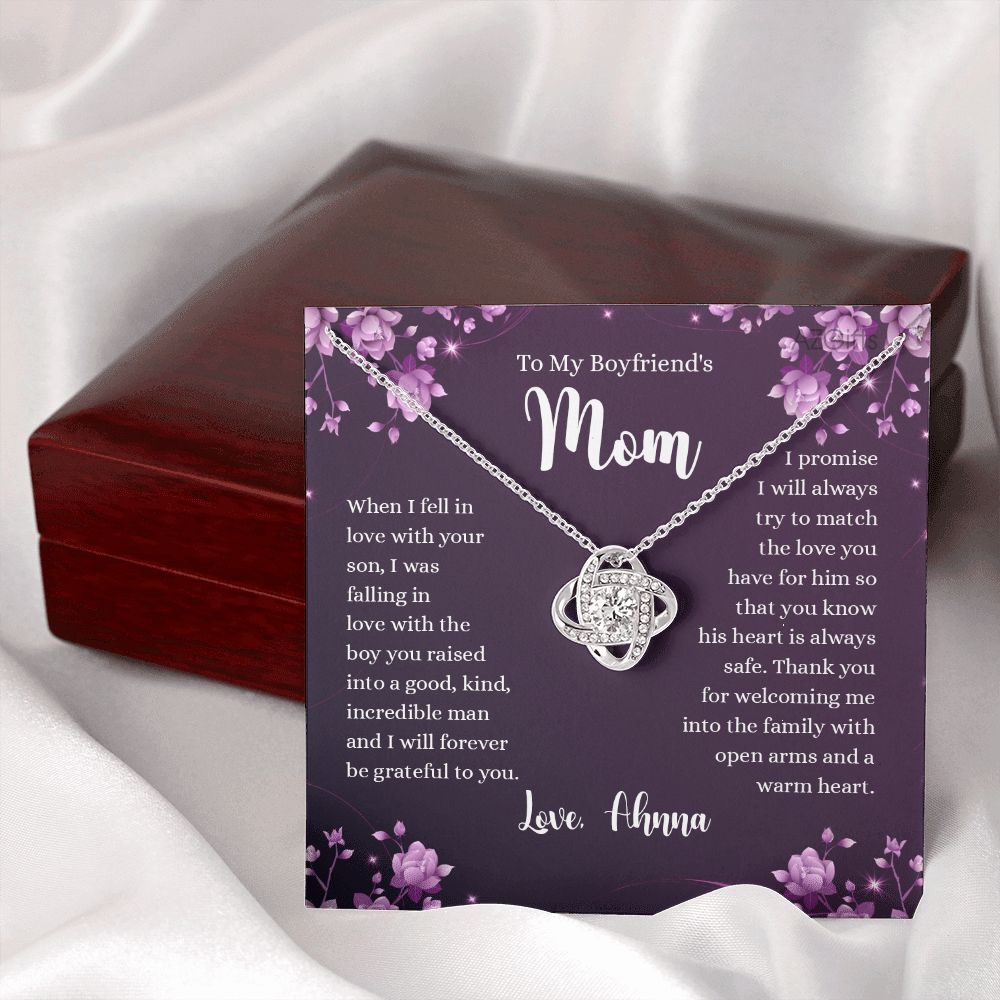 To My Boyfriend's Mom Necklace Gifts For Boyfriends Mom From Girlfriends Son Love Knot Necklace For Boyfriend's Mom On Birthday Going Away Retirement Mother's Day Gift For Boyfriend Mom Jewelry Box