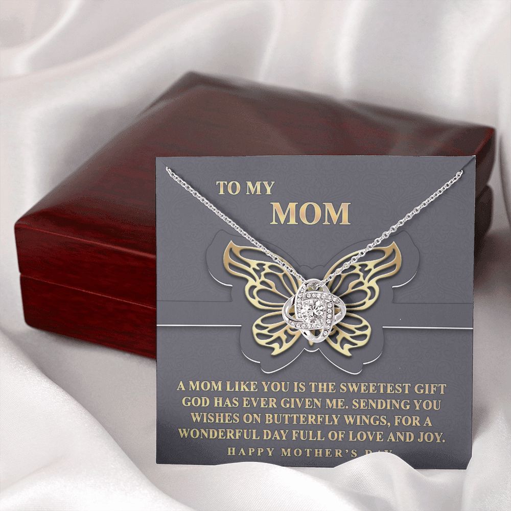 Butterfly Mom Gift Necklace, To My Mom Love Knot Necklace From Dayghter, Happy Mother's Day Necklace Gift For Mom, Mother And Daughter Gift Necklace To Mom On Mother's Day, Jewelry Gift For Women Love Knot Necklace 6323