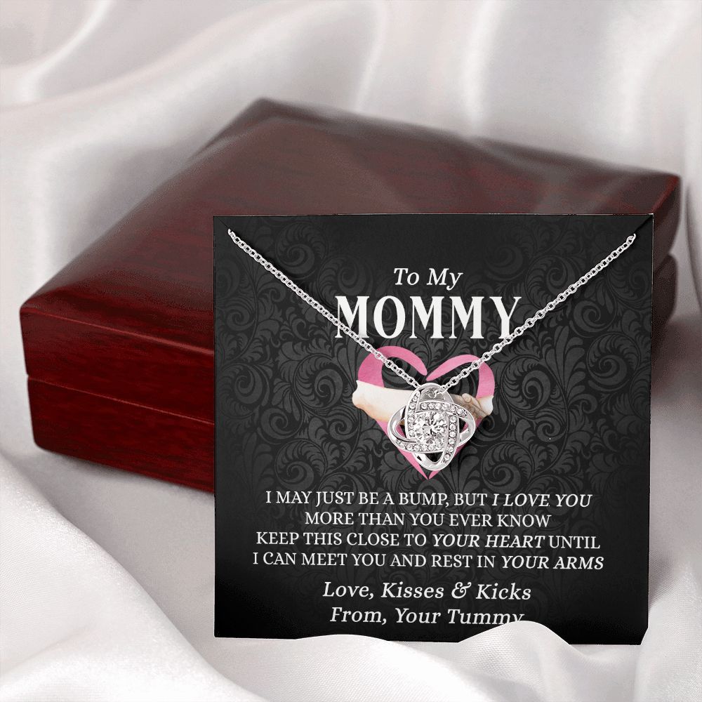 To My Mommy Gift Necklace, Mommy Love Knot Necklace From Tummy, Future Mom Gift Necklace, Pregnancy Gifts Necklace for First Time Moms, Sentimental Gift for Mothers, Mom To Be Gift Necklace Love Knot Necklace 6323