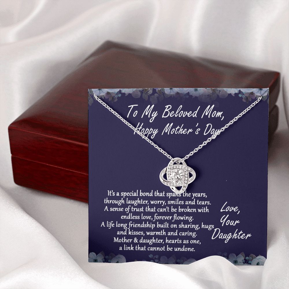 Beloved Mom Gift Necklace, Happy Mother's Day Necklace Gift For Mom, To My Beloved Mom Love Knot Necklace From Daughter And Mother Pendant, It's A Special Bond Necklace Gift For Mom, Jewelry Gift Love Knot Necklace 6323