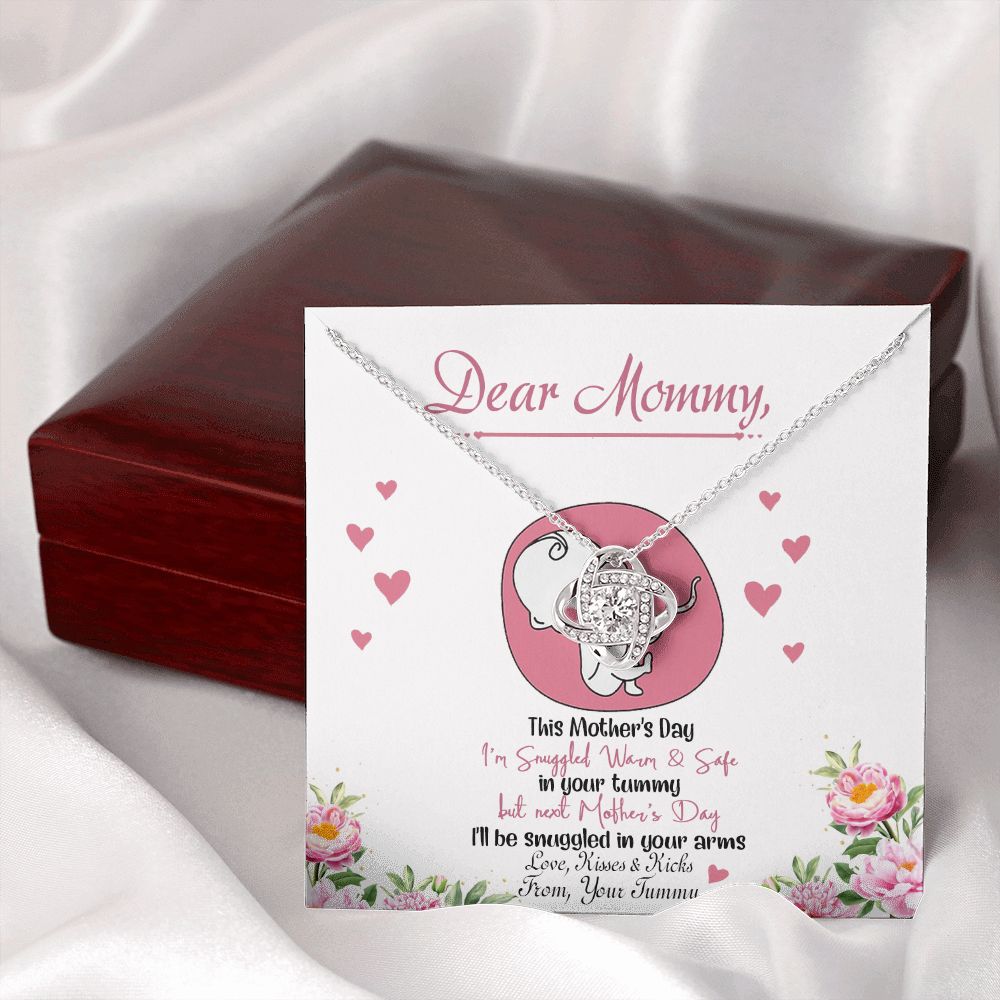 Dear Mommy Necklace, To My Mom Love Knot Necklace From Tummy, Kisses And Kicks Gift Necklace, Mother And Daughter Gift Necklace Jewelry Gift For Women, Mommy Gift Pendant Mother's Day Necklace Gift Love Knot Necklace 6323