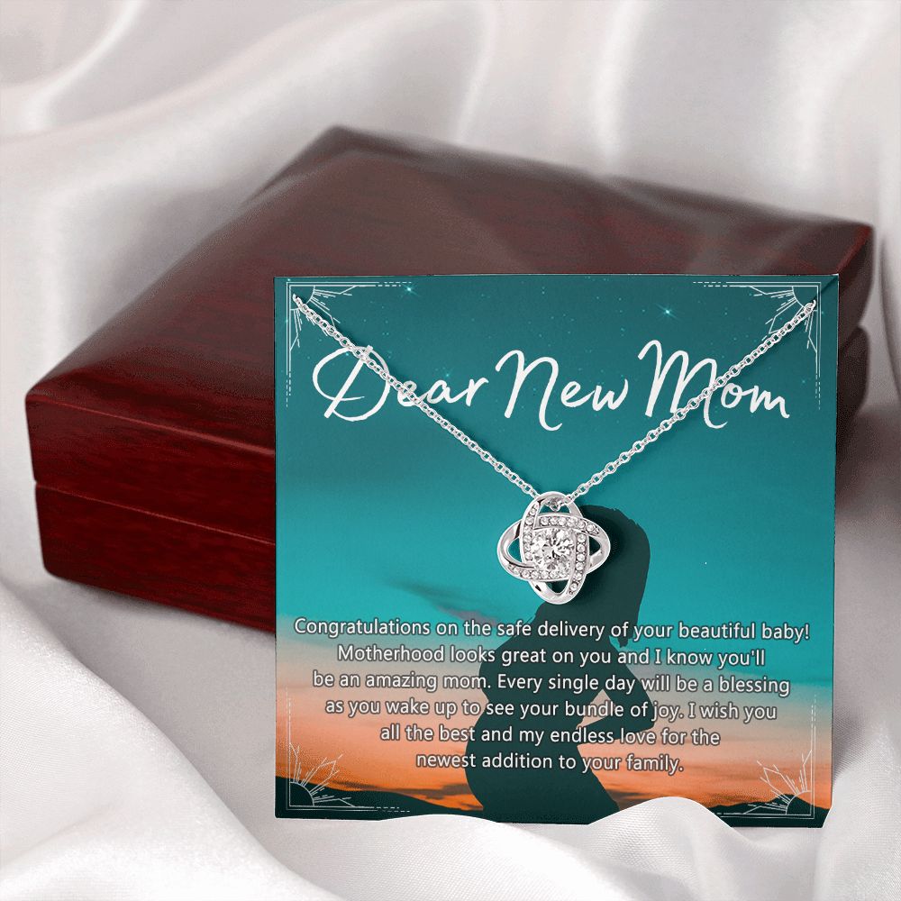 Dear New Mom Necklace, Dear New Mom Love Knot Necklace Gift From Daughter Congratulations Necklace Gift For Mom Your Beautiful Baby Necklace Gift For Mom Jewelry Gift For Mom, New Mom Gift Necklace Love Knot Necklace 6323