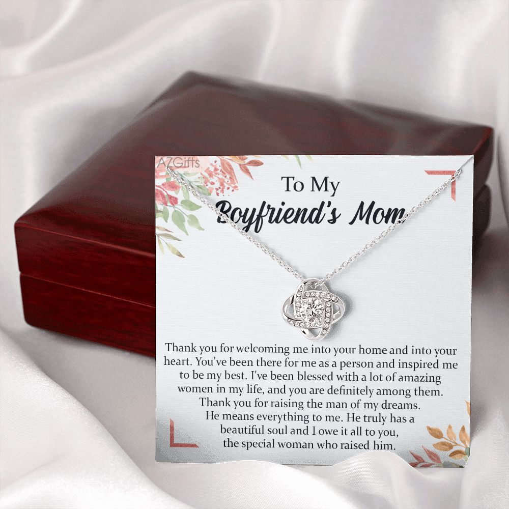 To My Boyfriend's Mom Necklace, Thank You For Raising Man Love Knot Necklace, Gift To My Boyfriend's Mom Necklace For Mothers Day Birthday Gift Christmas Retirement Jewelry For Women Girlfriend's