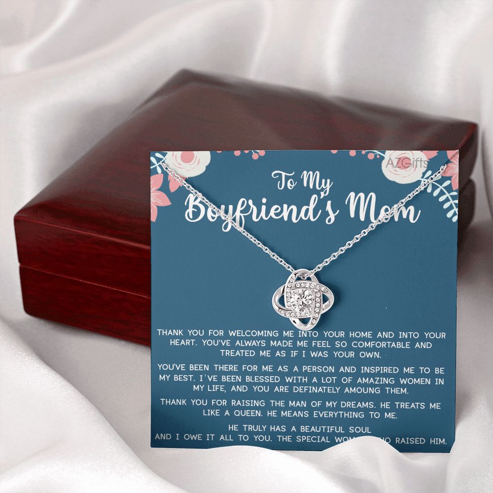 To My Boyfriend's Mom Gift Necklace, Boyfriends Mom Necklace Pendant, Gift For Boyfriend's Mom With Message Card Jewelry Gift for Women, Love Knot Necklace Gift For Boyfriend's Mom From Girlfriend