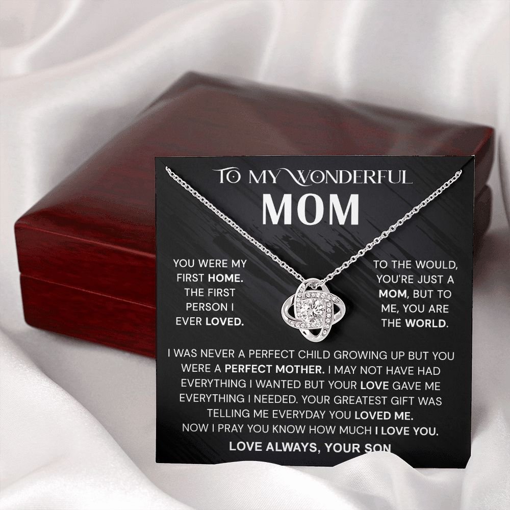 Wonderful Mom Gift Necklace, To My Wonderful Mom Love Knot Necklace From Son Never A Perfect Child Necklace Gift For Mom Son And Mother Love Knot Pendant Birthday Gift For Mom Jewelry Gift For Women Love Knot Necklace 6323