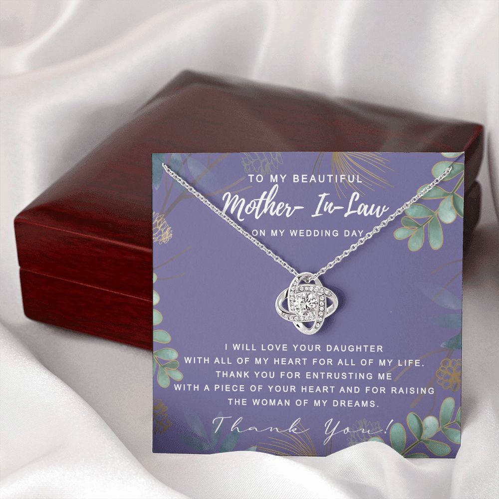 Wedding Day Necklace Gift For Mother In Law, To My Beautiful Mother In Law Love Knot Necklace From Daughter In Law, Thank You Necklace Gift For Mother From Daughter, Mother In Law On My Wedding Day Love Knot Necklace 6323