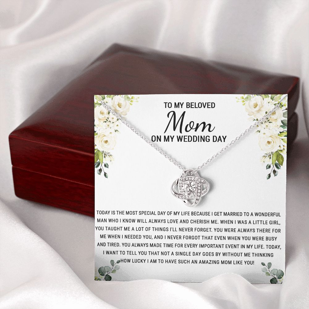 Beloved Mom Gift Necklace To My Beloved Mom Love Knot Necklace Gift From Daughter, Wedding Day Necklace Gift For Mom, Beloved Mom On My Wedding Day Necklace Gift For New Mom, Bonus Mom Gift Necklace Love Knot Necklace 6323