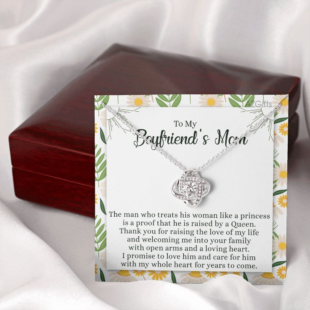 To My Boyfriend's Mom Necklace Gift For Boyfriend's Mom Thank You For Welcoming Love Knot Pendant Jewelry Mothers Day Present Gift For Boyfriend's Mom Necklace For Boyfriend's Mom Gift Necklace