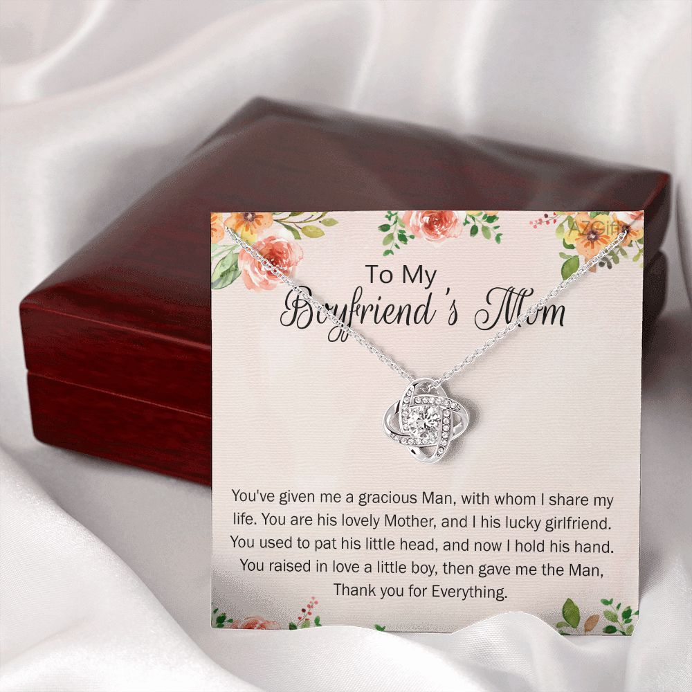 To My Boyfriend's Mom Love Knot Necklace Gift Boyfriends Mom Necklace Future Mother In Law Jewelry Christmas Mothers Day Gift With Message Card Box For My Boyfriend Mother Mom Mother's Day Necklace
