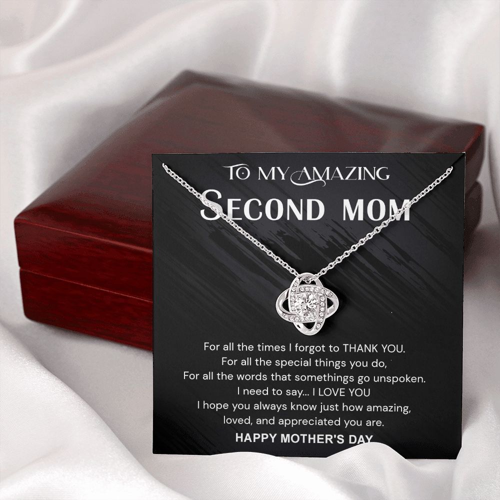 Mother's Day Necklace Gift For Mom, Second Mom Gift Necklace, Jewelry Gift For Women, Bonus Mother, To My Amazing Second Mom Love Knot Necklace From Daughter Happy Mother's Day Pendant For Mommy