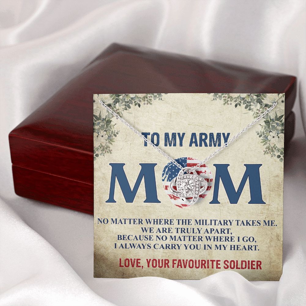 Army Mom Necklace, To My Army Mom Necklace From Daughter, Favourite Soldier Necklace Gift For Mom, Army Mom Love Knot Necklace Gift, Military Mom Gift Necklace, Soldier Mom Necklace Gift For Women Love Knot Necklace 6323