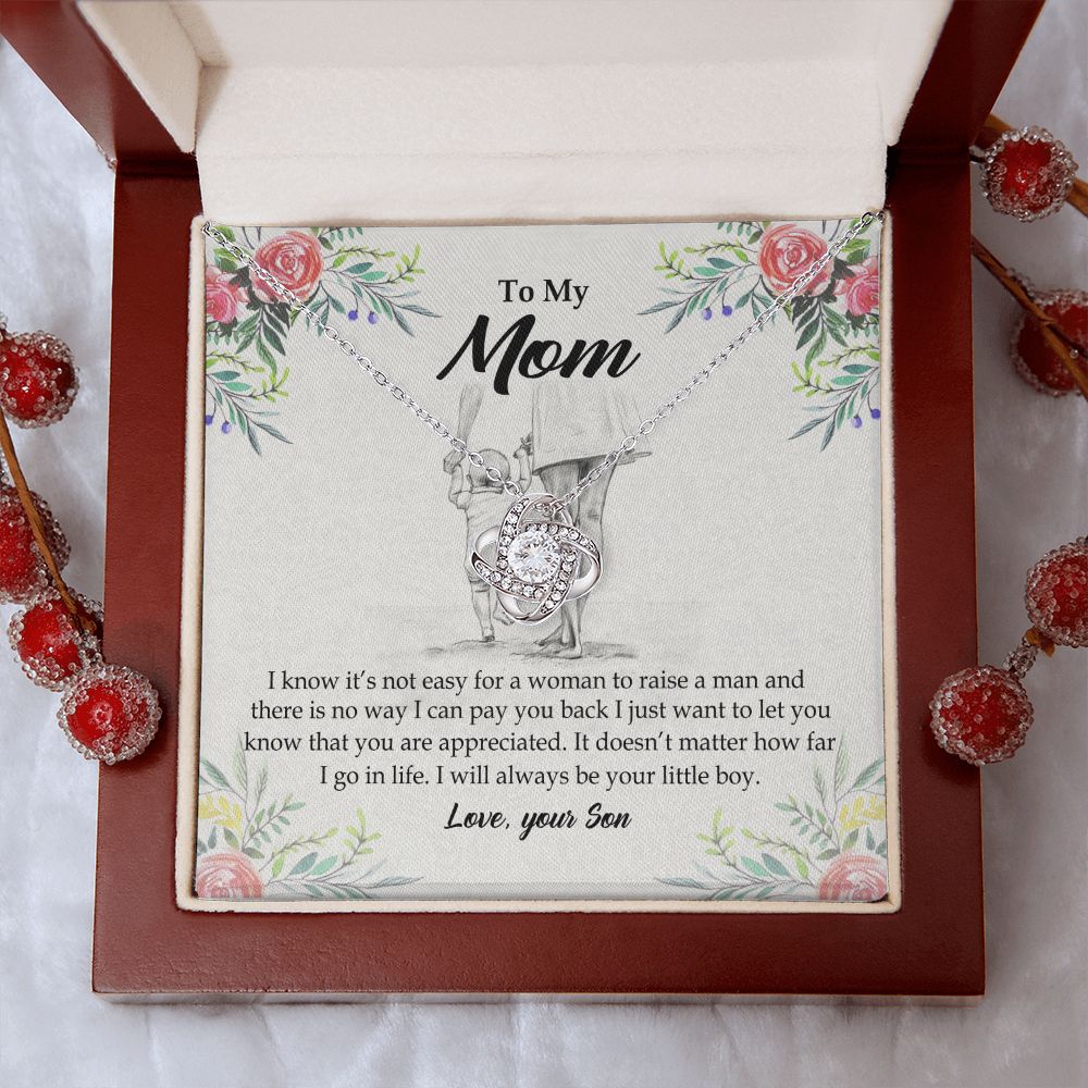 To My Mom Necklace Pendant Gift From Son And Happy Mother's Day Gift For Mom Birthday, Anniversary Your Little Boy Love Knot Necklace Gift for Mom from Son