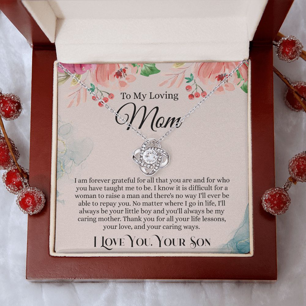 To My Loving Mom Necklace, Mom Gift From Son, Mom Necklace, Gift For Mom From Son, Mom Mother's Day Gift From Son, Mom Birthday Gift From Son, To My Mom Gift, Love Knot Necklace for Women