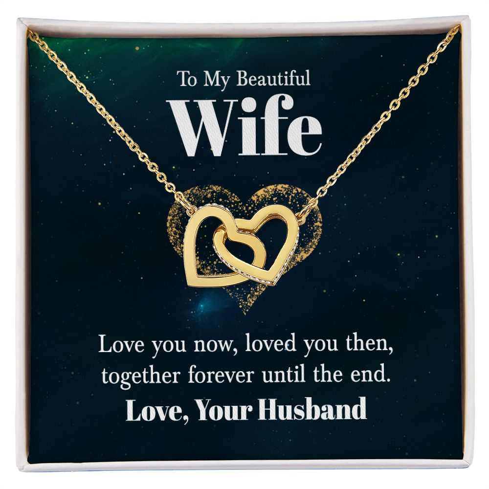 To My Beautiful Wife Necklace for Her Jewelry For Her Couples Gifts Necklaces For Soul Mate Christmas Jewelry Romantic Gifts For My Wife Girlfriend Pendant With Message Card Box Interlocking Heart Necklace