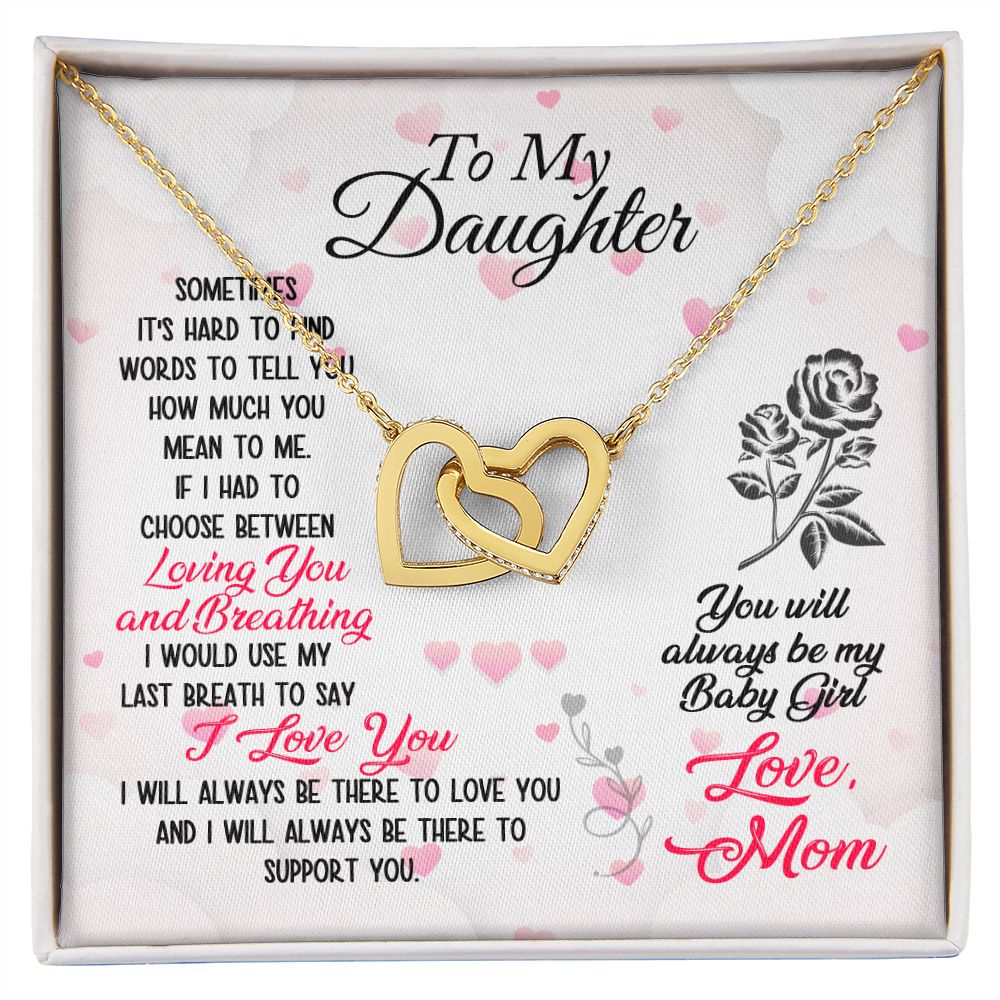 To My Daughter Necklace Pendant Gift From Mom Necklace Loving You And Breathing With Message Card Gift Box Gift For To Daughter, Daughter In Law On Birthday Anniversary Interlocking Hearts Necklace